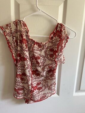 Free People Cream and Red Floral Ruffle Camisole